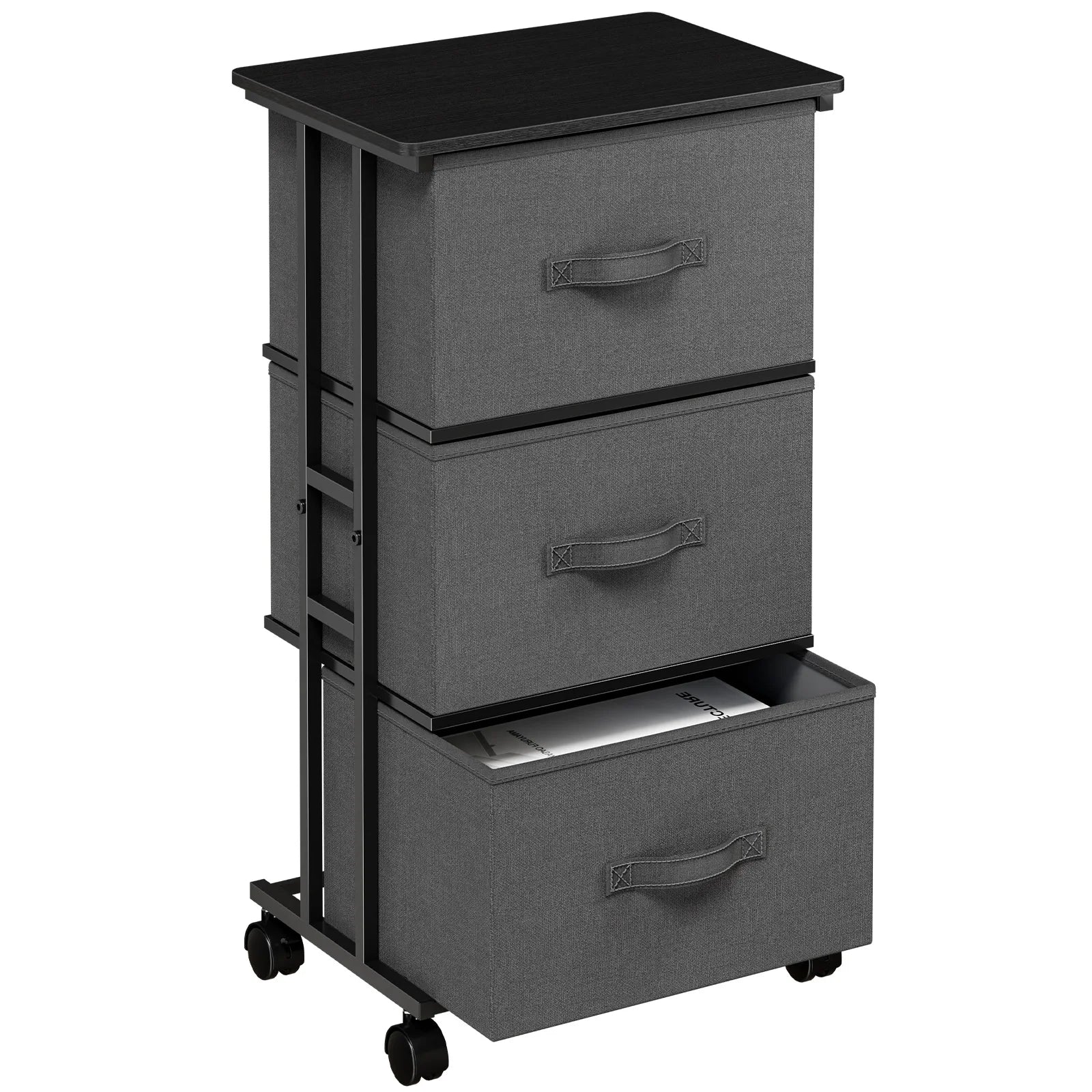 5 Drawer Fabric Storage Cabinet with Wooden Top & Rolling Design
