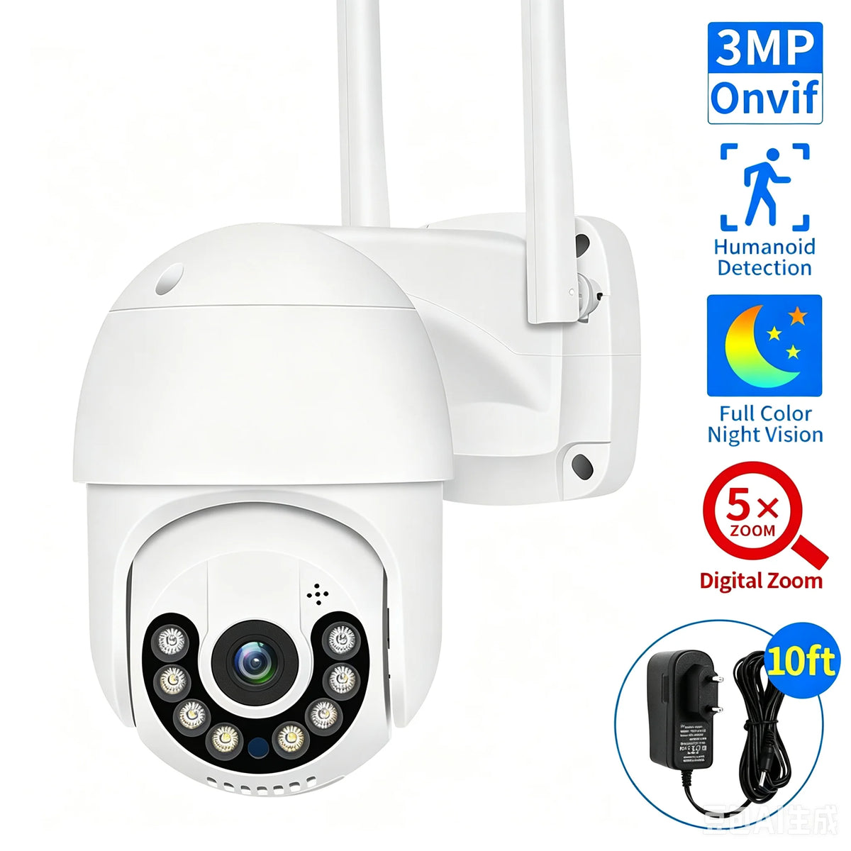 1080P HD Smart WiFi PTZ Security Camera with Human Detection, Auto Tracking, 5x Digital Zoom