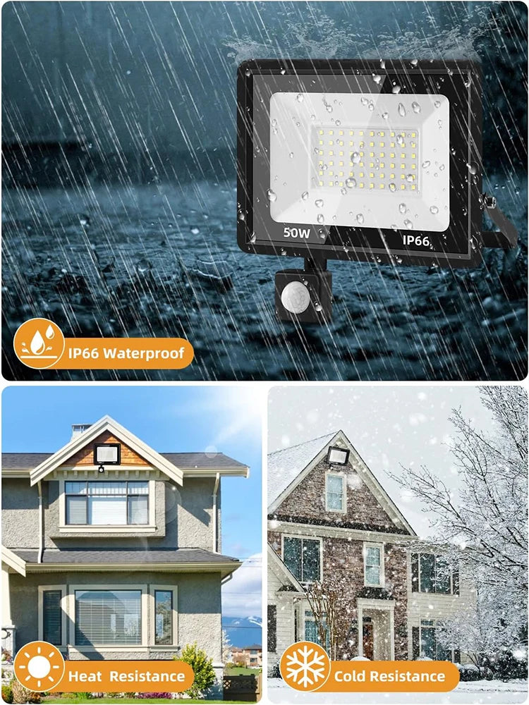 PIR Motion-Sensor LED Floodlight, Warm or Cool White, 10W–200W