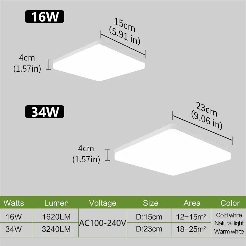 Fyrkantig LED-taklampa, 16 W eller 34 W