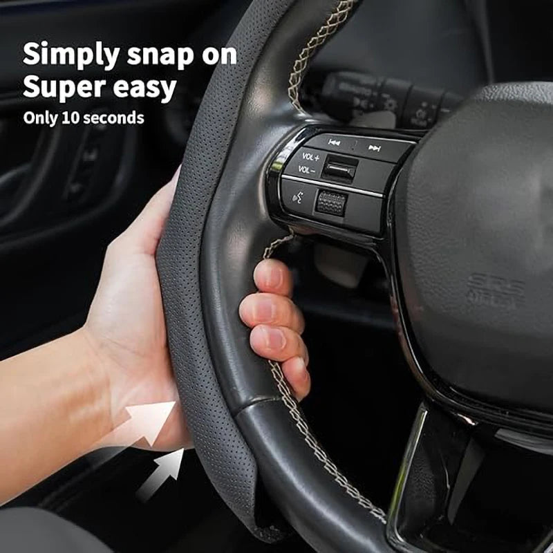 SEAMETAL Car Steering Wheel Cover Nappa Leather Snap-On Clip Installation With Return Mark Non-slip Steering Wheel Protector
