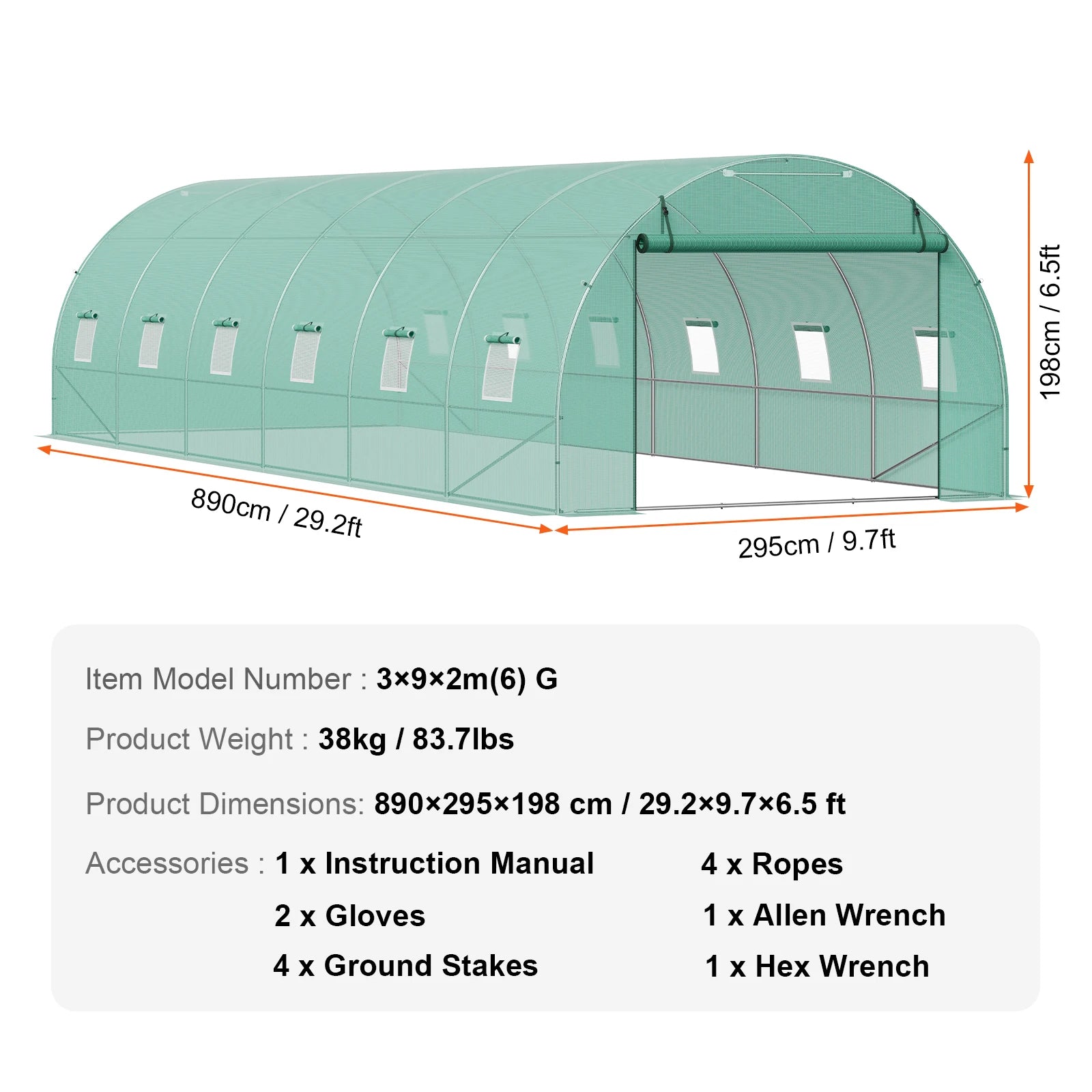 SucceBuy Durchgangs-Tunnel Gewächshaus Bogenhaus Gewächshaus Tunnel Pflanzen-Gewächshaus mit Stahlschale und PE-Abdeckung Roll-Top-Reißverschluss-Tür