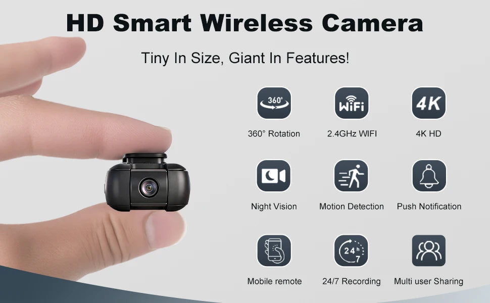 Caméra HD domestique H2, caméra sportive professionnelle portable extérieure, caméra réseau Wi-Fi, surveillance intérieure maison, vision nocturne, détection de mouvement, mini caméra sans fil, moniteur portable intérieur/extérieur, adaptée pour la maison
