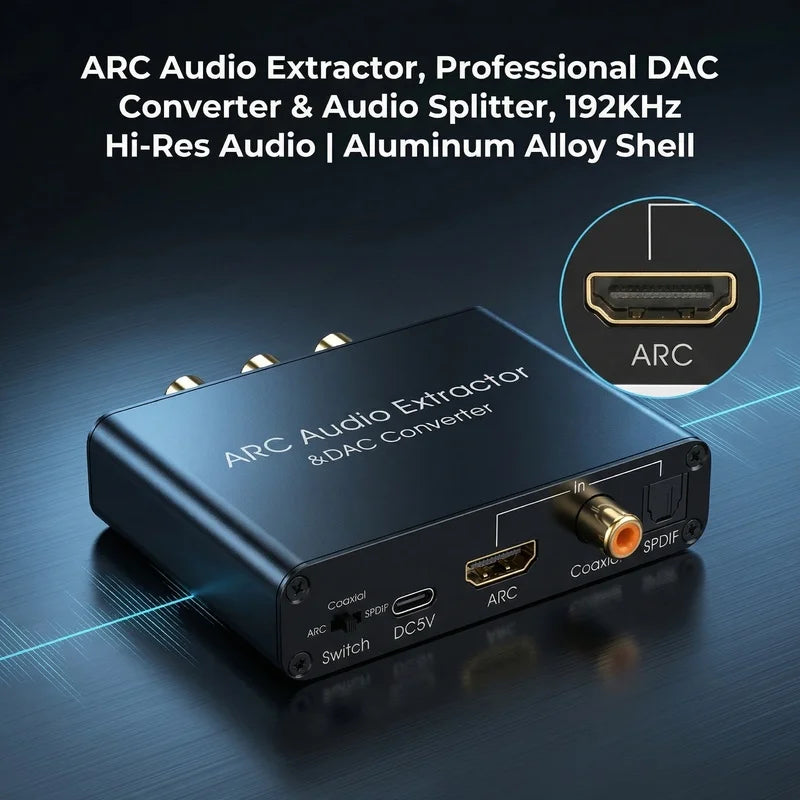 HDMI-Compatible ARC Audio Extractor with Optical, Coaxial and RCA Out