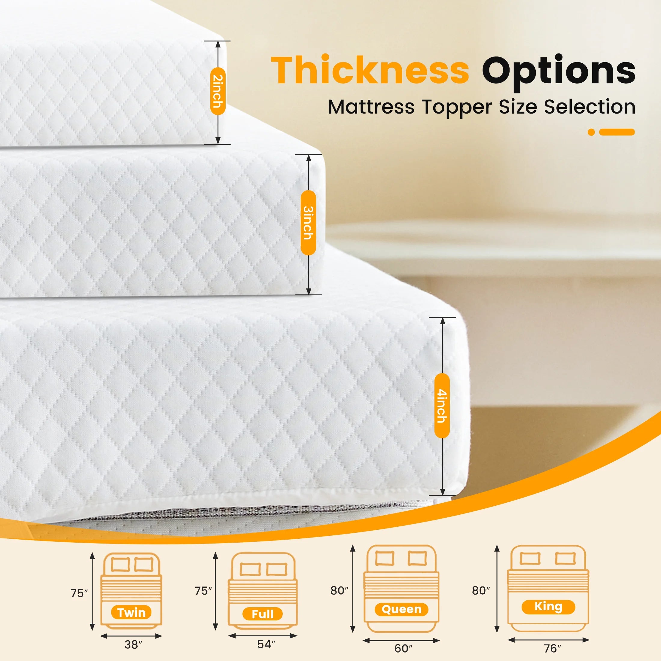 2 Inch Gel Memory Foam Mattress Topper with Cooling Cover Full