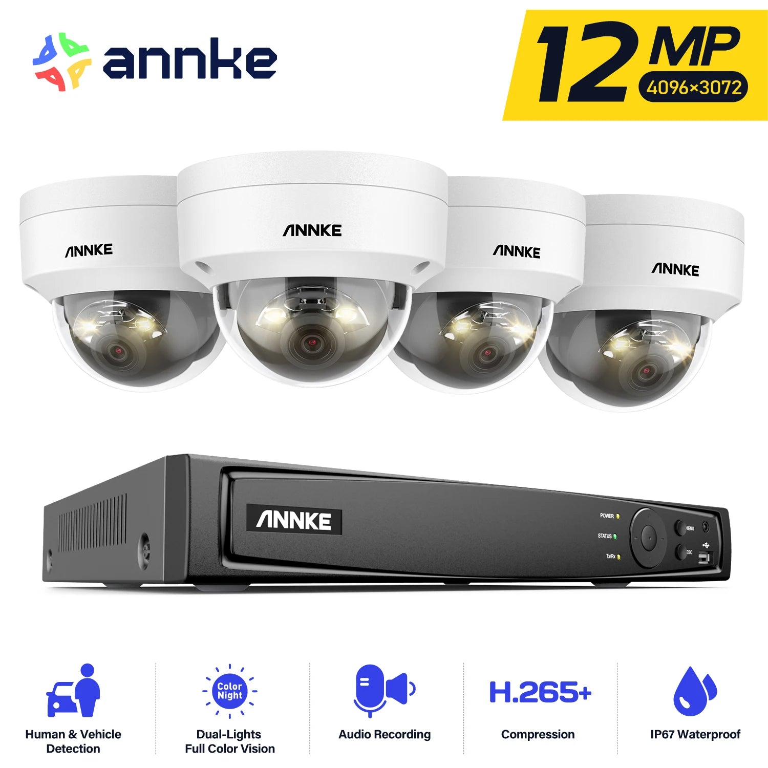 ANNKE 12MP 4-Camera PoE Security Camera Kit with 8CH NVR