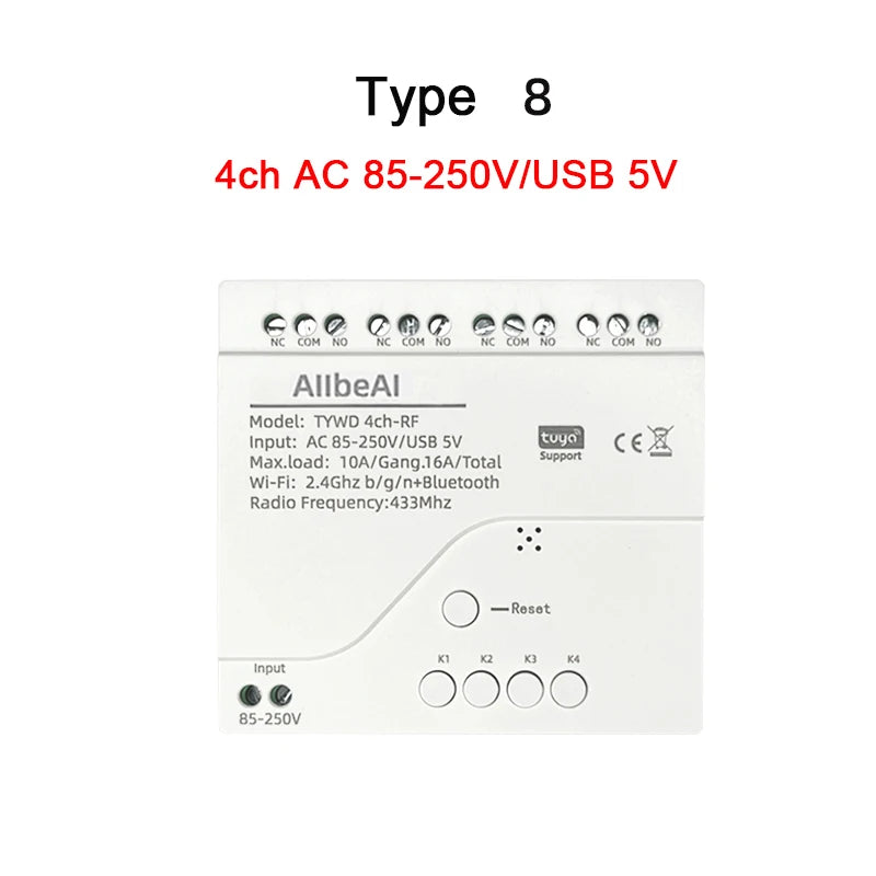 4CH Wifi Smart Home Motor Controller,DC 12V 24V 32V 220V RF433 Remote,4 Channel Relay Switch for Alice Alexa,Tuya Smart Life