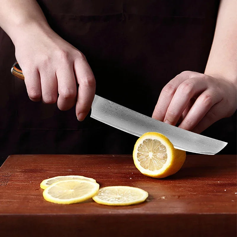 Professional Kitchen Knives Chef Cleaver Meat Wood Handle Japanese Damascus Steel Knife Slicing Fruit Fish Butcher Boning Knife