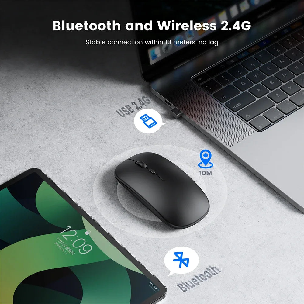 Wireless Mouse Bluetooth-Compatible Gaming Mouse (Dual Mode:BT+2.4Ghz) Ergonomic Rechargeable Mice for PC/Laptop/Macbook 