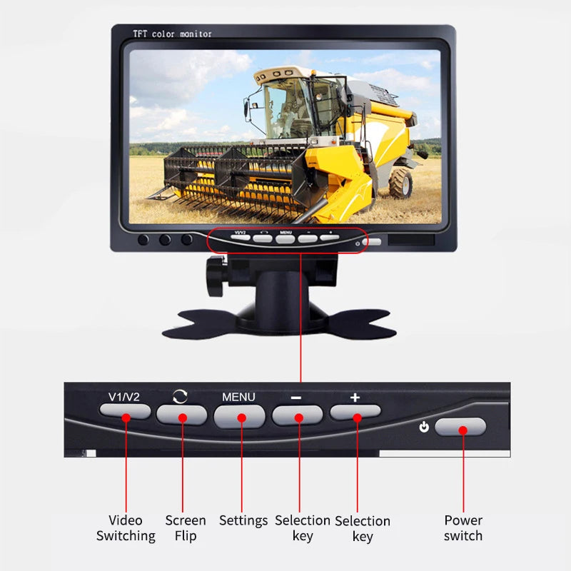Facile à installer caméra de recul pour véhicule avec écran LCD couleur 7" moniteur de recul 12V/24V allume-cigare pour bus truck pickup lorry