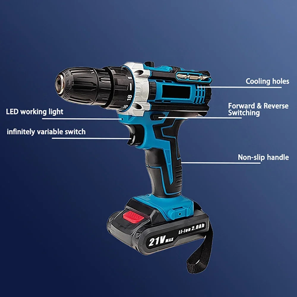 21V Cordless Impact Drill Screwdriver with High-Speed Brushless Power