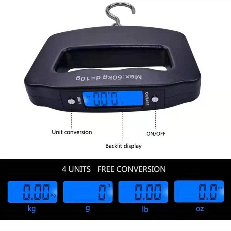 50kg/10g Travel Luggage Scale Portable Handheld Electronic Scale with Hook Gram Scale Express Delivery Fishing Handheld Scale
