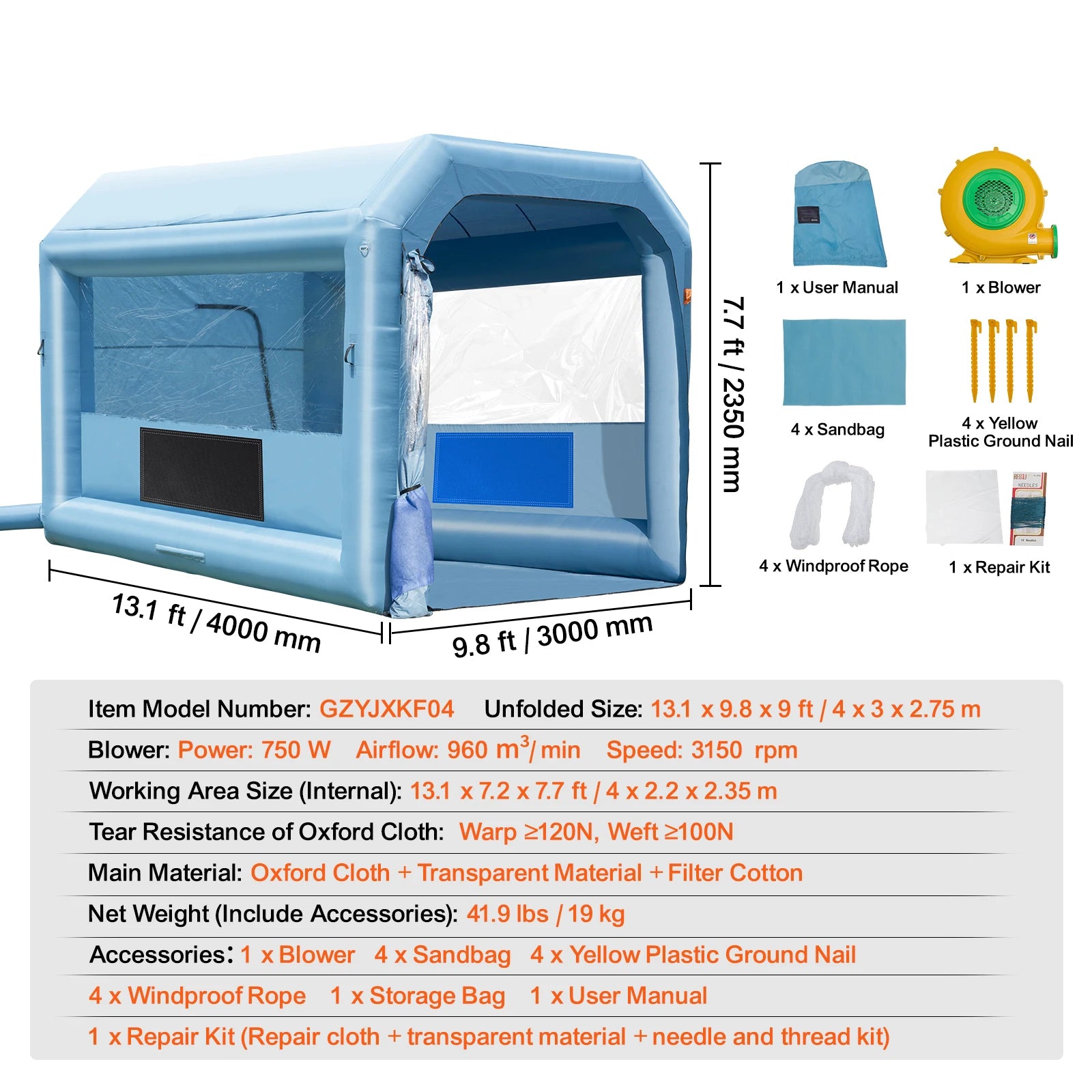 SucceBuy Opblaasbare Spuitcabine met Inflatable Spray Booth met Krachtige Blowers en Luchtfiltersysteem - Draagbare Autospuitcabine
