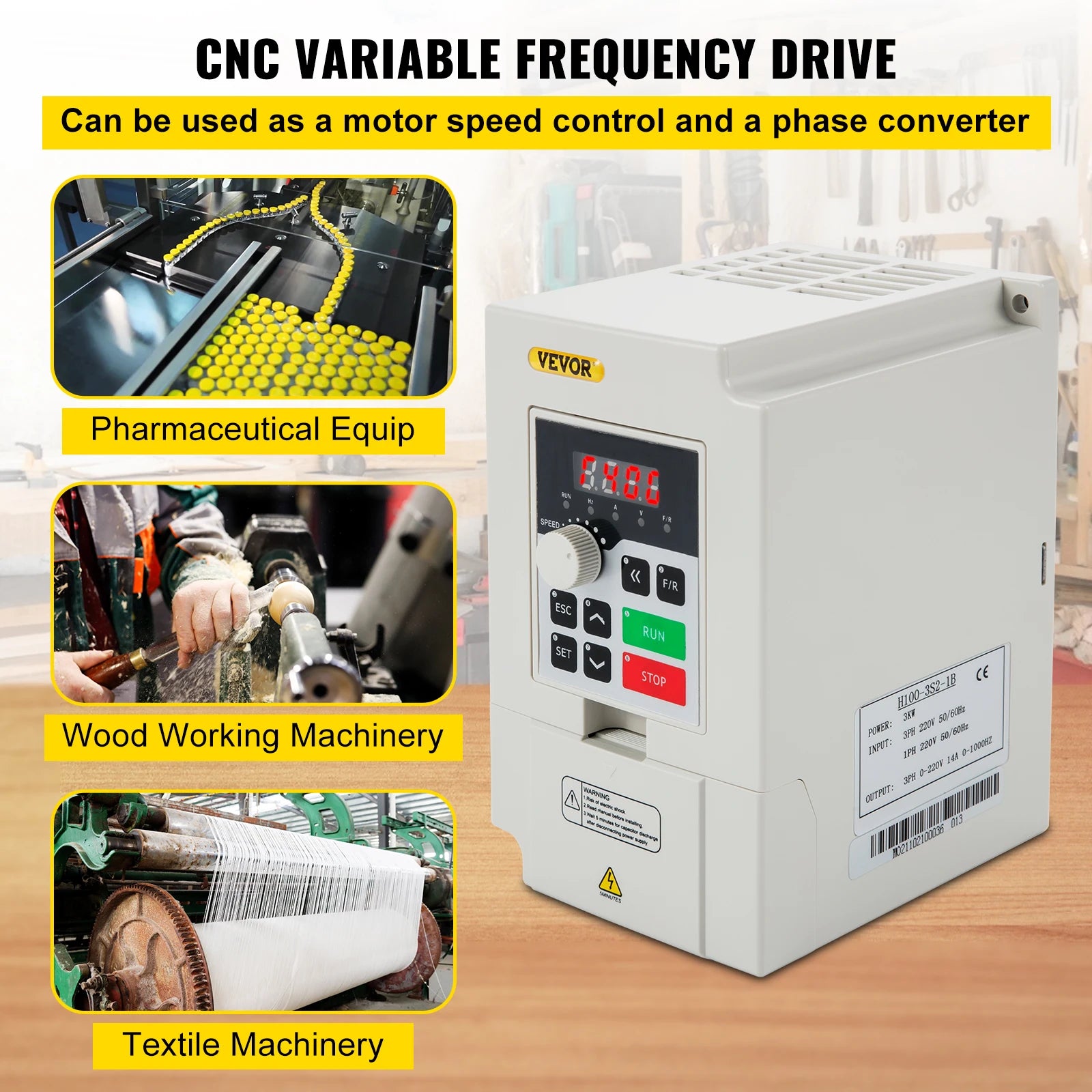 Variable Frequency Drive 2.2–7.5KW VFD Inverter CNC Motor Controller 110V/220V
