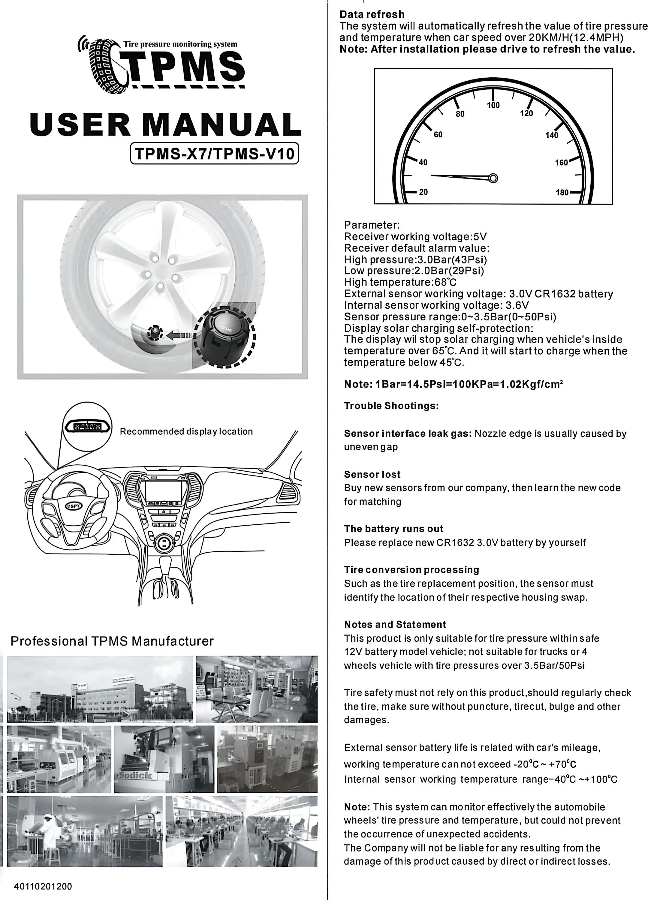 Solar TPMS Tire Pressure Monitor with LCD Display & Safety Alerts