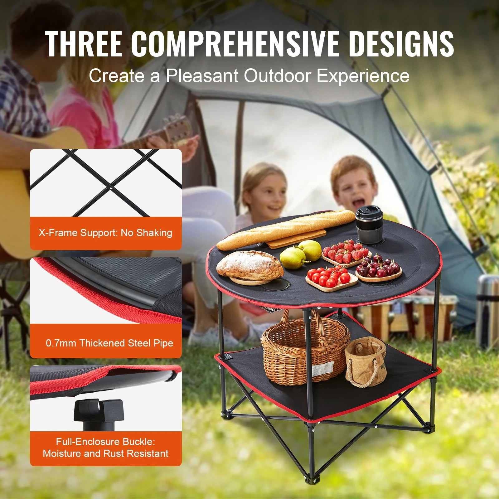 Folding Camping Table with Storage Shelf Lightweight 3.1lb Outdoor Table
