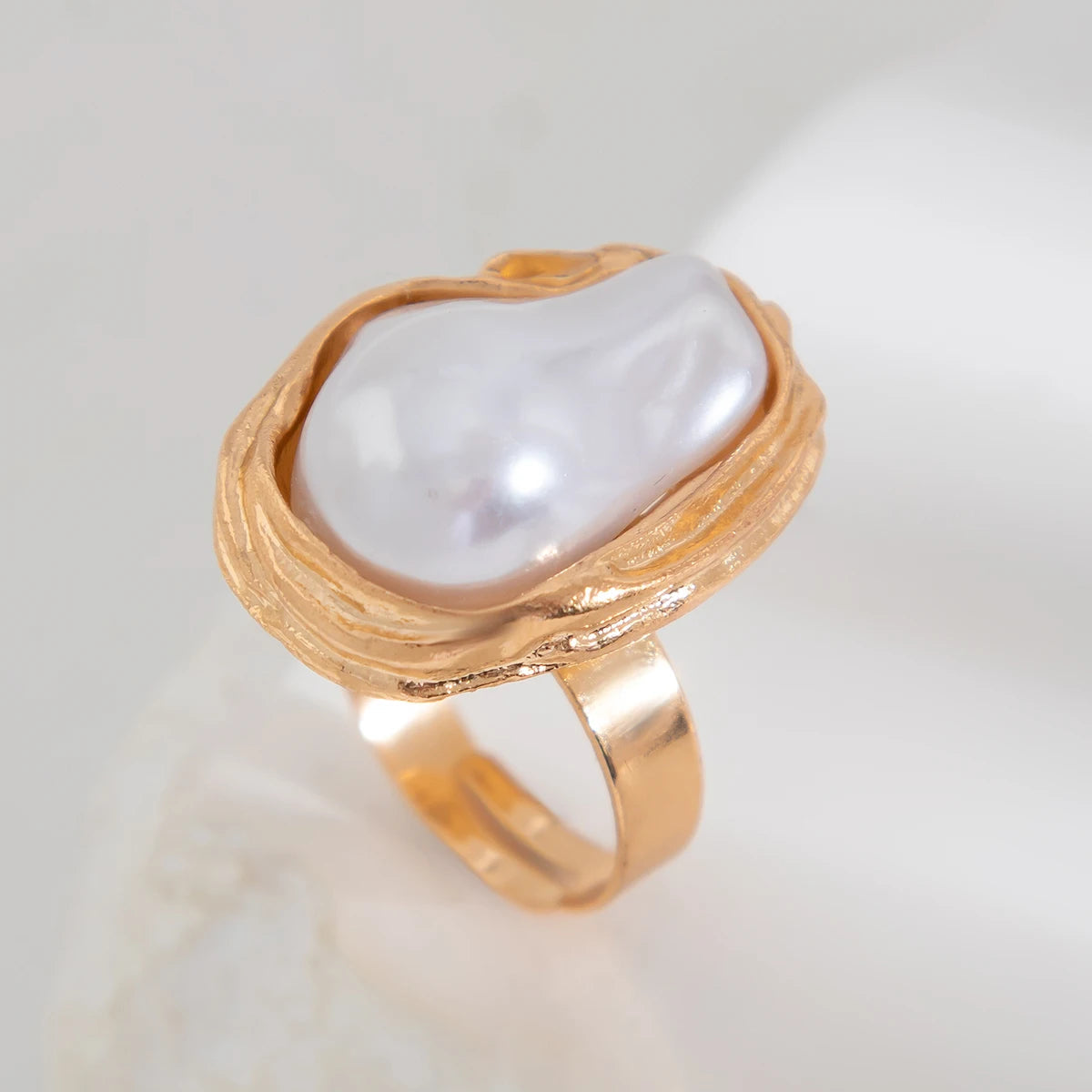 Lacteo Punk Semi Baroque Imitation Pearl Alloy Open Adjustable Rings For Women Banquet Wedding Aesthetic Jewelry Accessories New