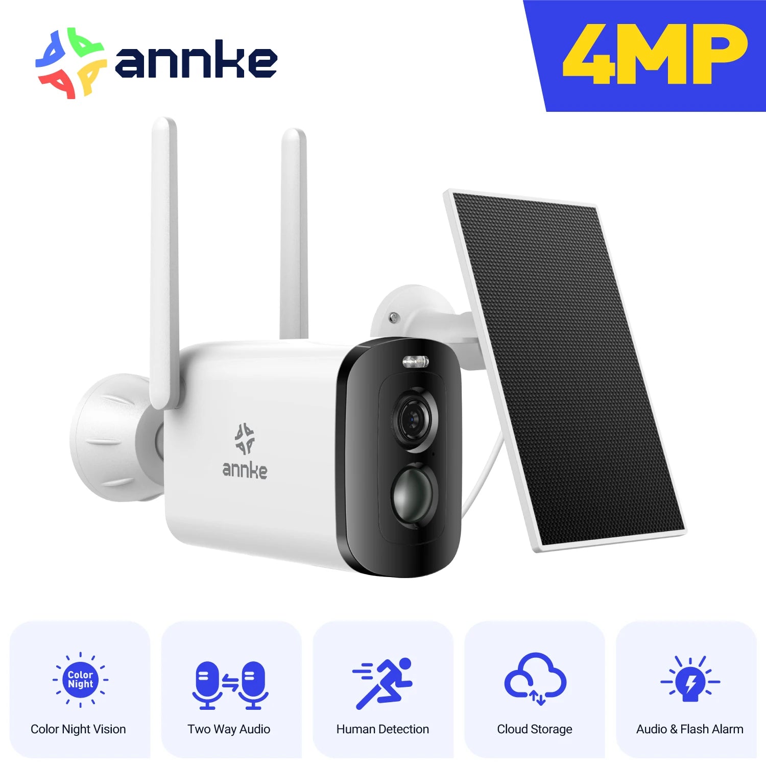 ANNKE 4MP Solar Wireless Outdoor Security Camera with Color Night Vision