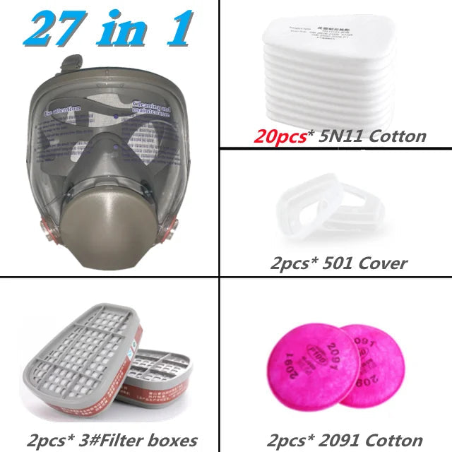 SJL 27 In 1 6800 Industrial Painting Spraying Respirator Gas Mask 3 In 1 Suit Safety Work Filter Dust Full Face Mask Gas mask