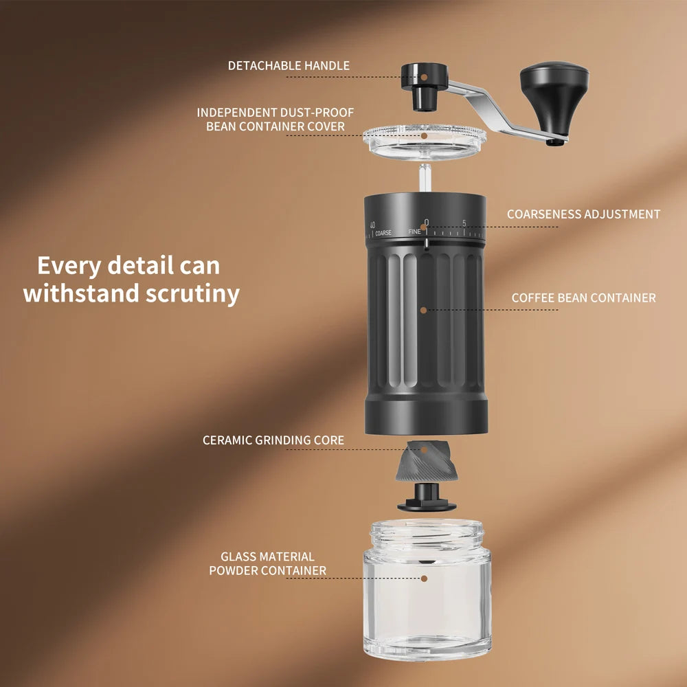 Moinho de café manual com mós de cerâmica ajustáveis