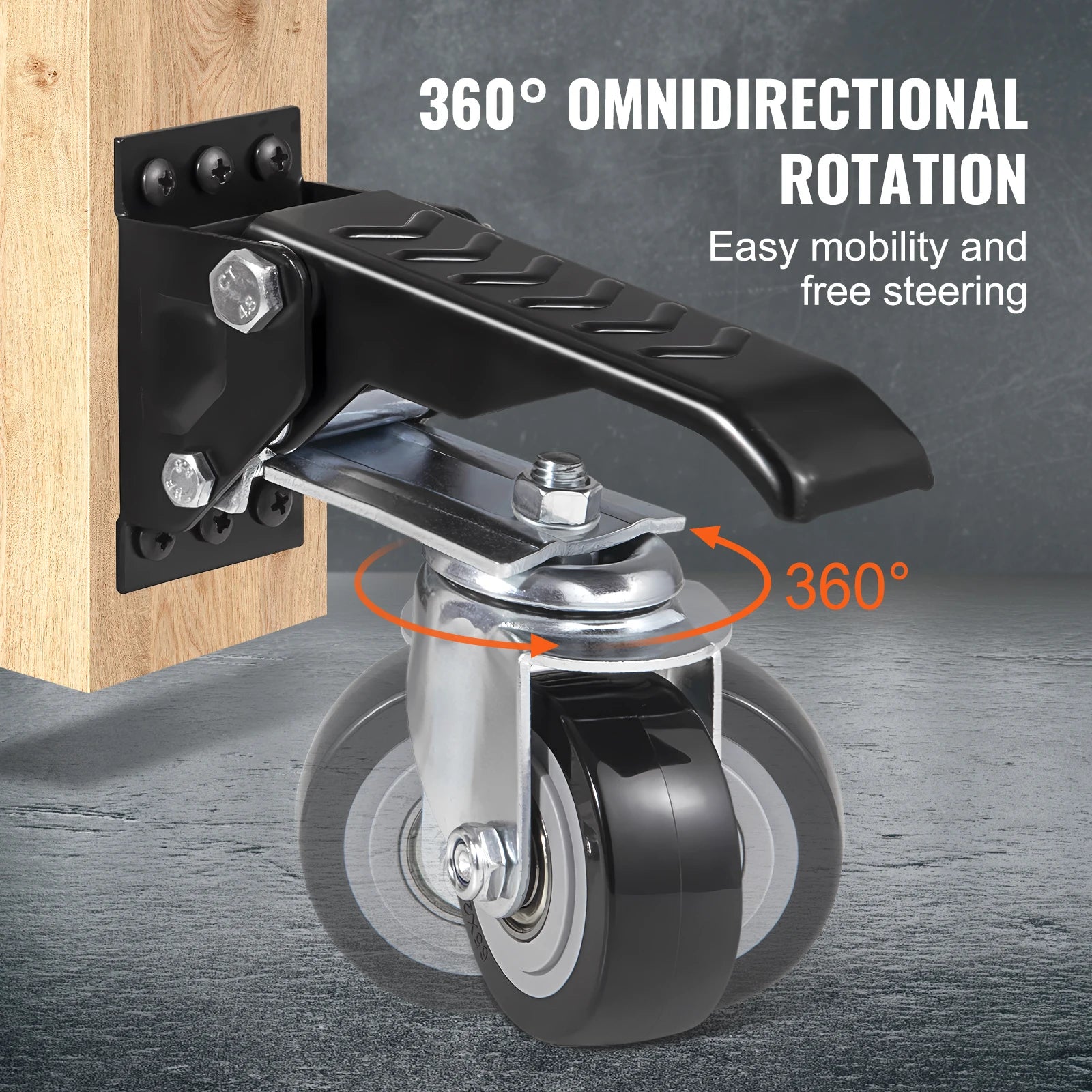 SucceBuy 165lbs 2.5" Set of 4 Workbench Caster Wheels Side Mounted Retractable Stepdown Wheel 360° Swivel for Tables & Equipment