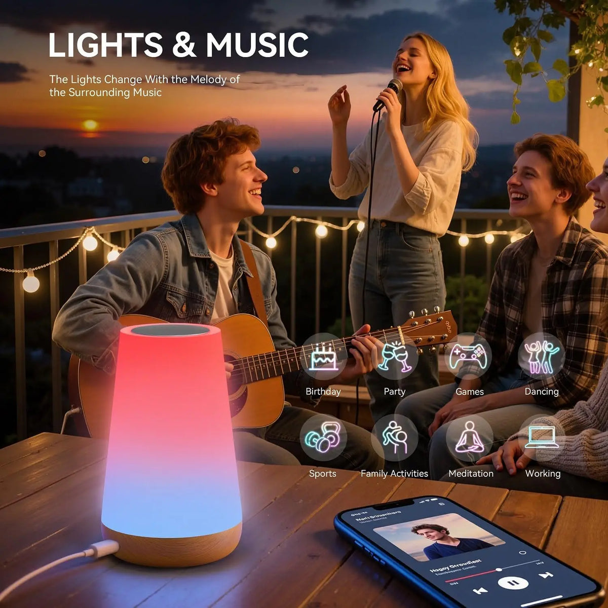 Candeeiro de mesa Wi-Fi com aplicação Tuya Smart, candeeiro de ambiente para mesa de cabeceira, candeeiro de mesa de cabeceira com controlo remoto, luz noturna com vários modos de iluminação