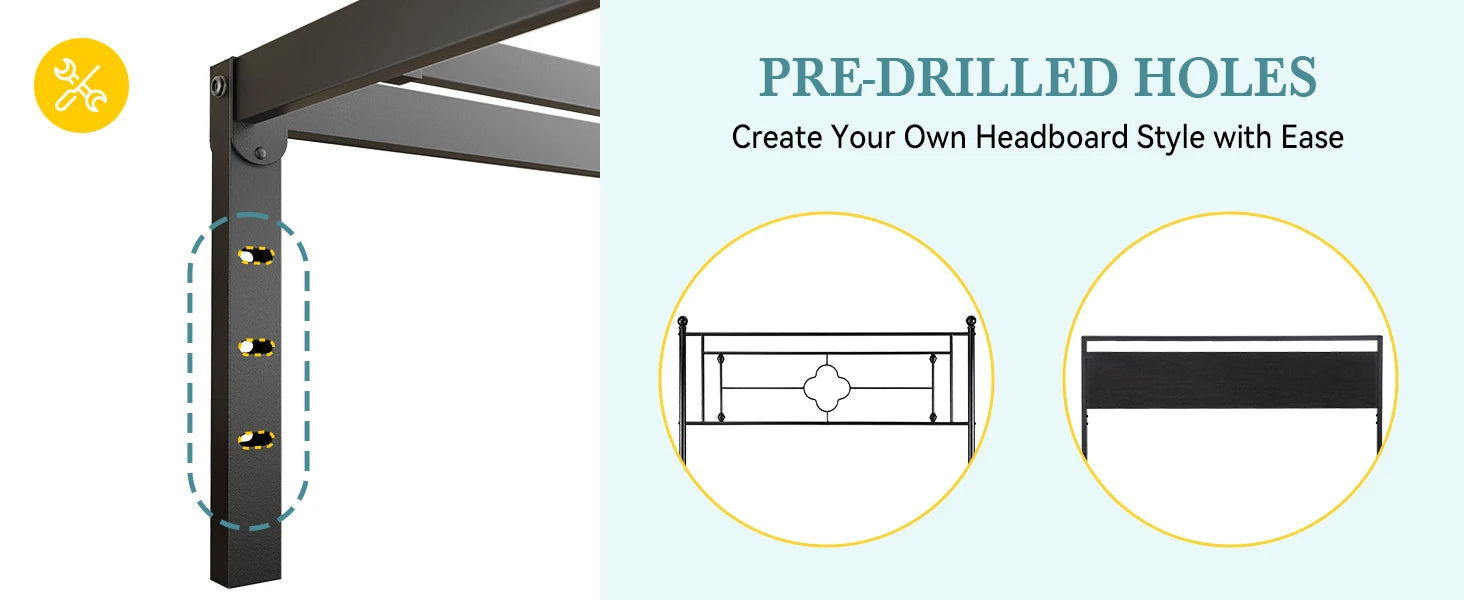 Heavy-Duty Metal Bed Frame with 14" Storage, No Box Spring