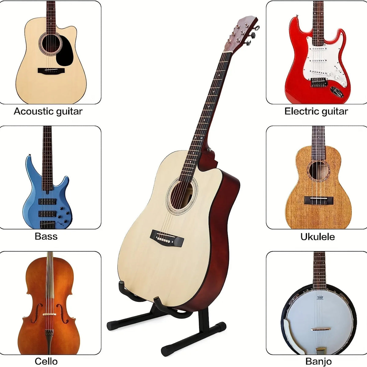 Folding A-Frame Metal Guitar Stand for Acoustic and Bass