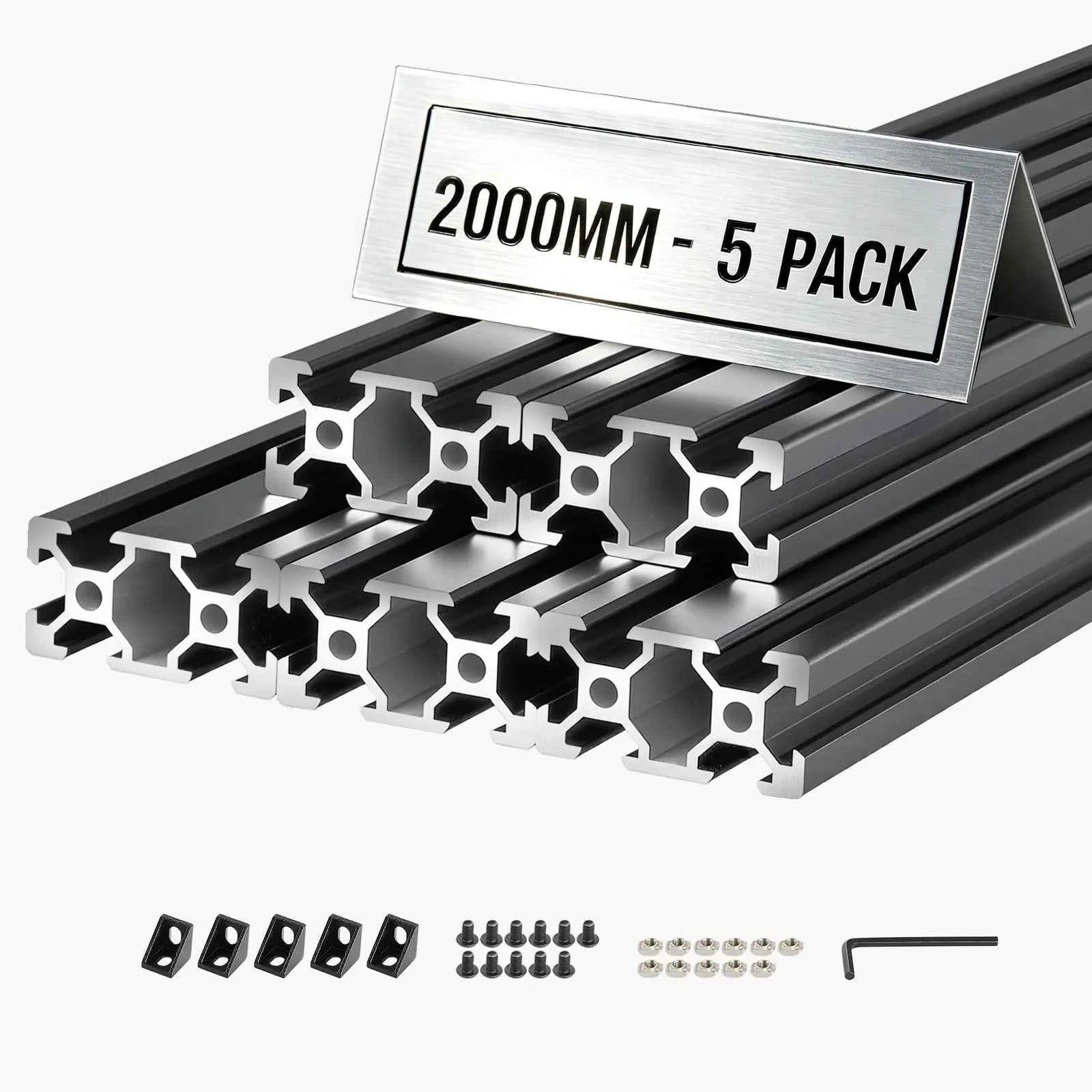 VEVOR 5PCS 2040 Aluminum Extrusion Profile 2000 mm V Slot Anodized Linear Rail for 3D Printer Parts and CNC DIY Workbench Black
