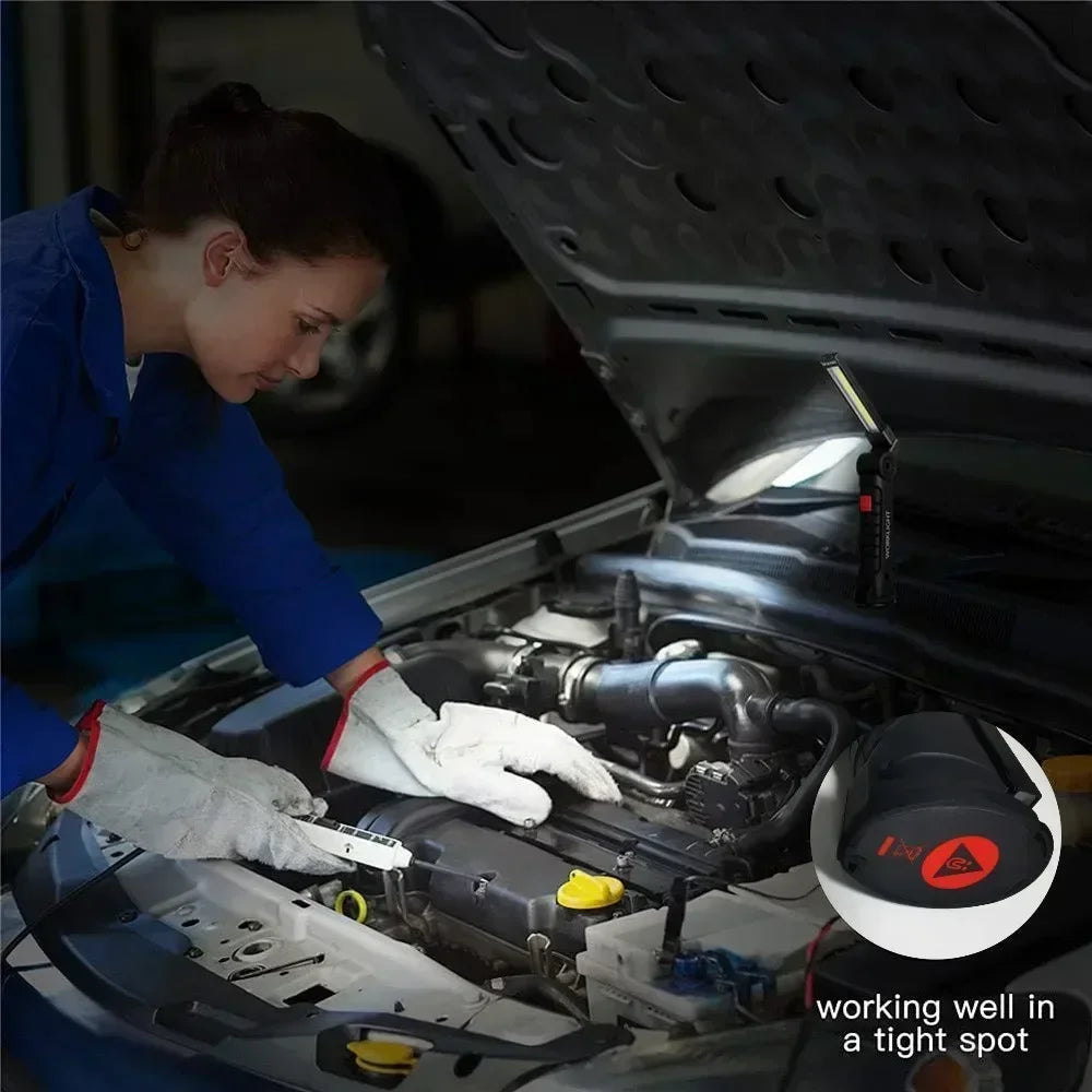 COB LED Work Light Dimmable USB Rechargeable LED Flashlight Inspection Lamp With Magnetic Hook Power Bank 18650 Battery Torch