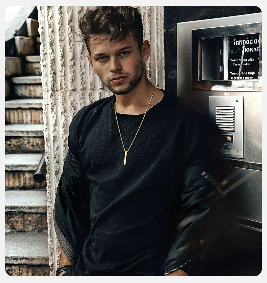 Vnox 5mm Pillar Necklace for Men Women, Stainless Steel 3D Bar Pendant, Minimalist Simple Casual Unisex Neck Collar