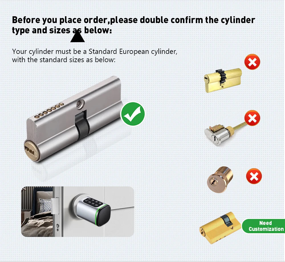 TTLock Smart Lock Cylinder with Keypad, APP Password IC Card Mechanical Key, Adjustable Euro Profile Door Lock