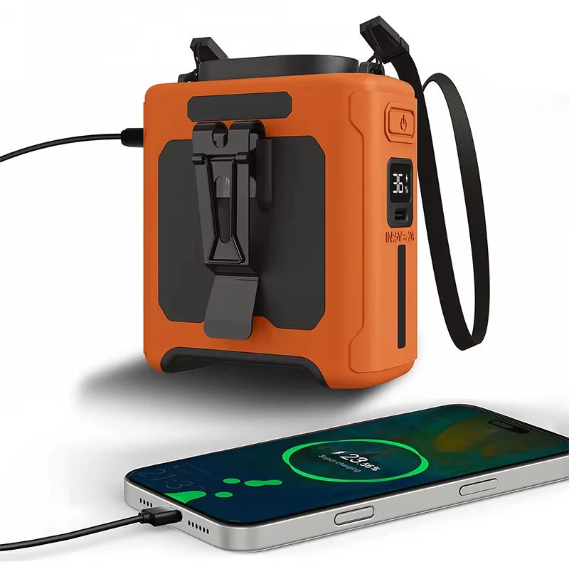 10000mAh Neck-Worn Fan with LED Light and Power Bank