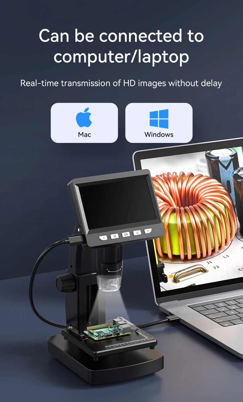 1000X 4.3" LCD Digital Microscope 1080P Coin Microscopio 8 LED Lights USB Magnifier Soldering Repair Video Microscope for Coin