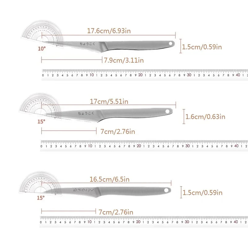 Stainless Steel Fruit Carving Knives, Single or Three-Piece Options
