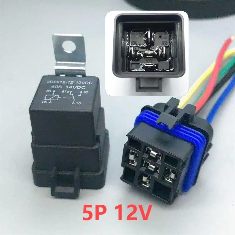 Relais automobile scellé et étanche, avec câblage intégré, DC12V/24V 40A 5 broches/4 broches, avec support et fils de 150mm