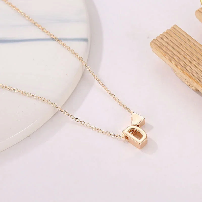SUMENG Fashion Tiny Heart Dainty Initial Necklace Gold Silver Color Letter Name Choker For Women Pendant Jewelry Gift