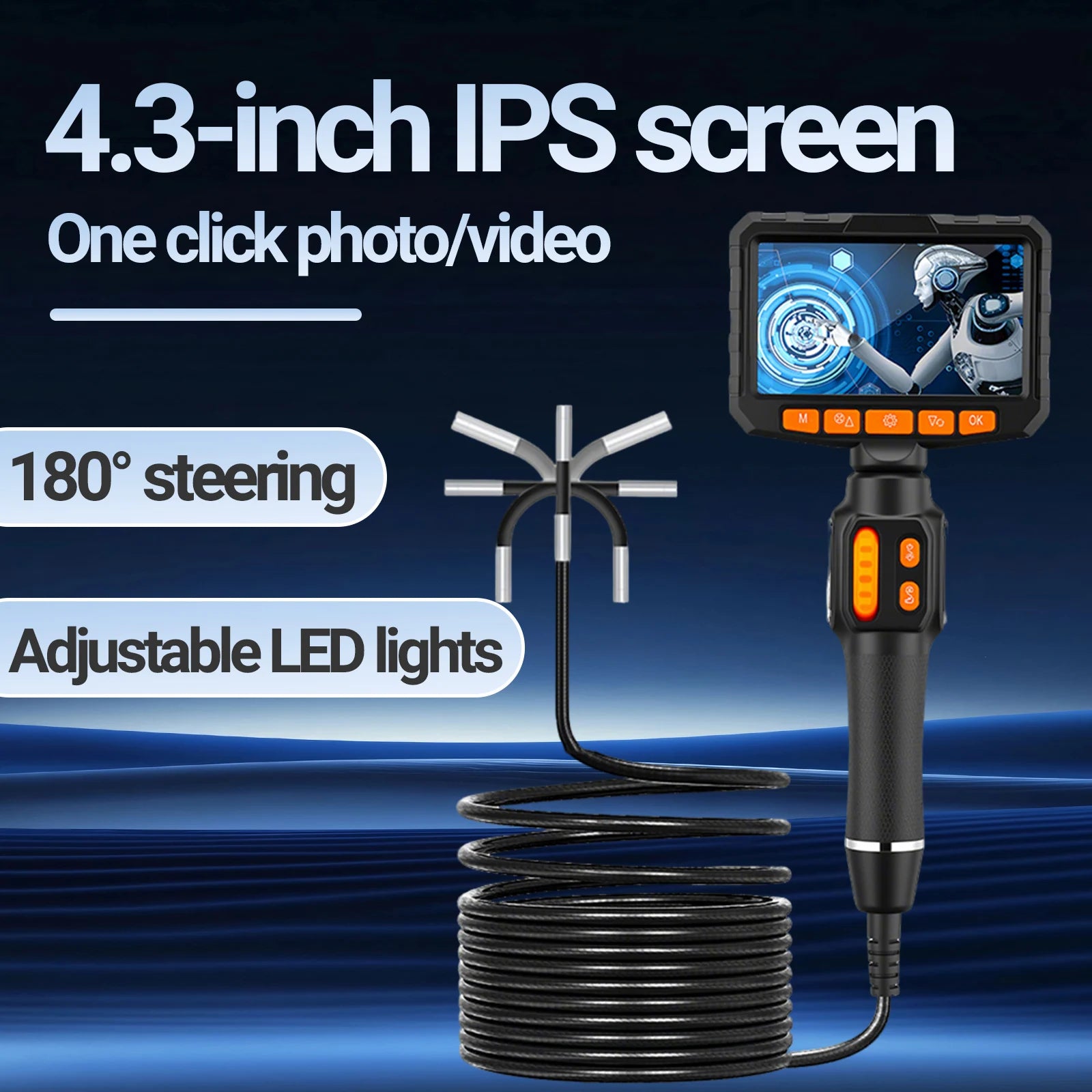 Articulating Borescope Camera 4.3 Inch 1080P HD IP67 Probe
