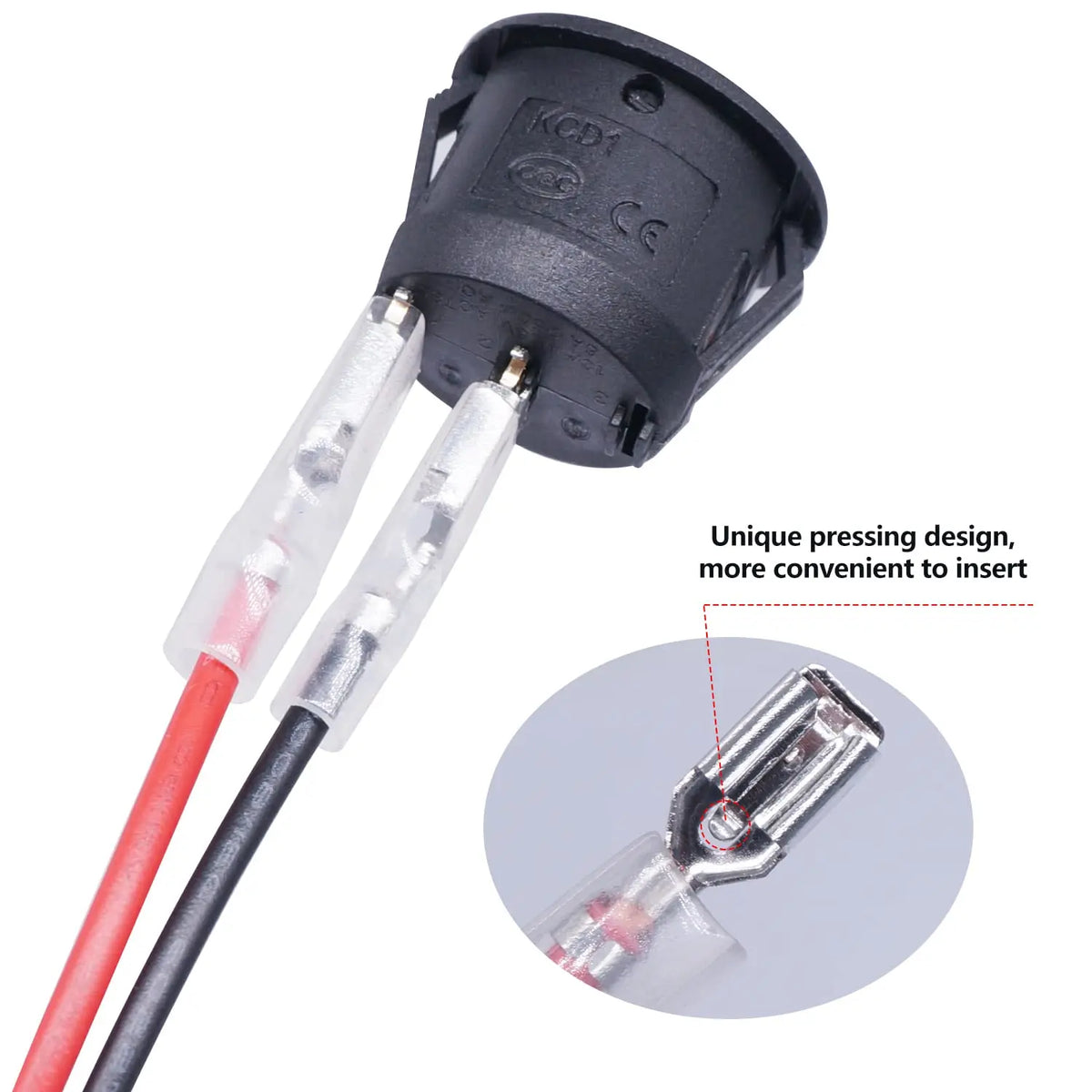 Rund vippebryter med av/på, SPST, 20 mm, miniatyrbryter for 12 V DC, 12 V for bil, campingbil, 2 pinner
