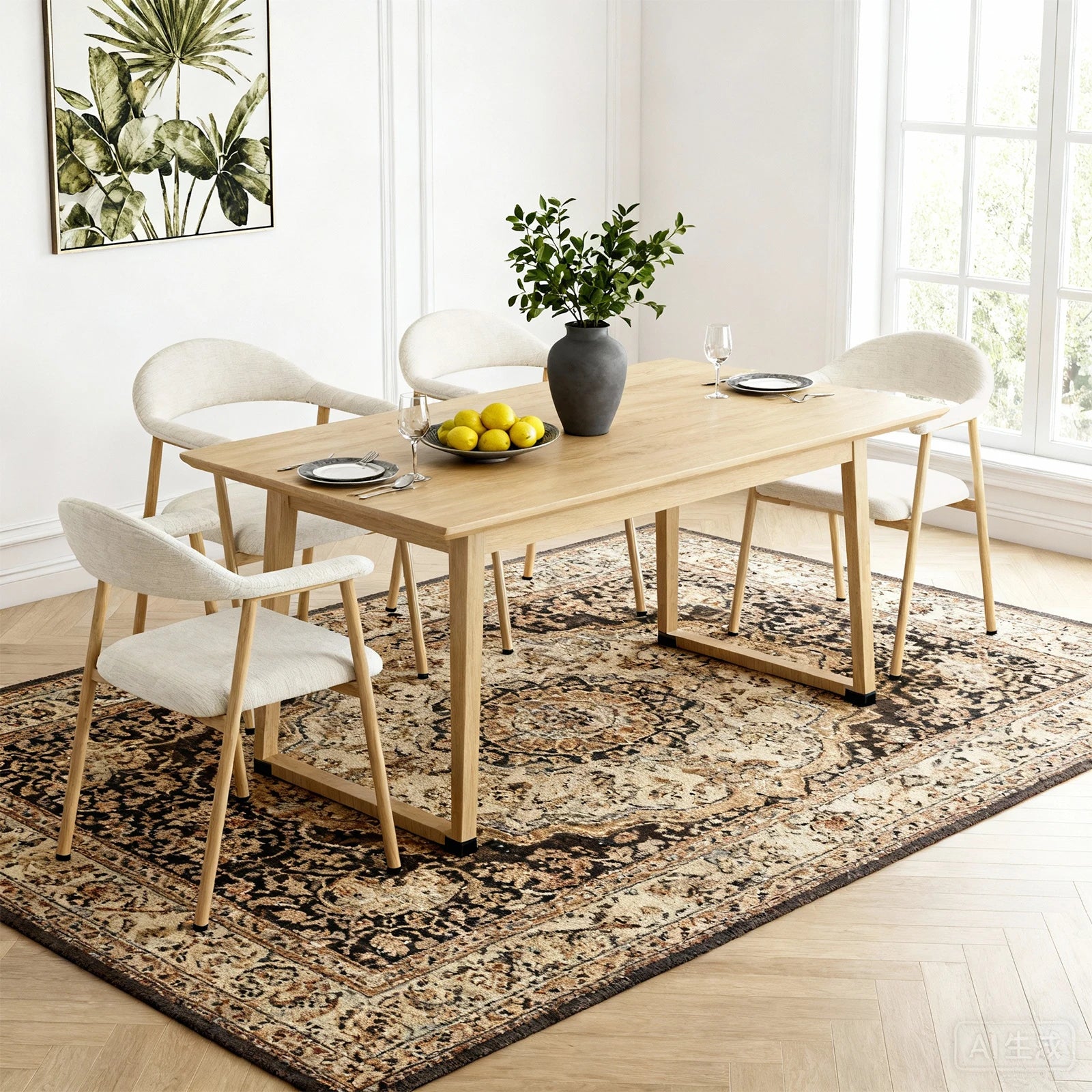 Modern Linen Upholstered Dining Chairs Set of 2 with Curved Back