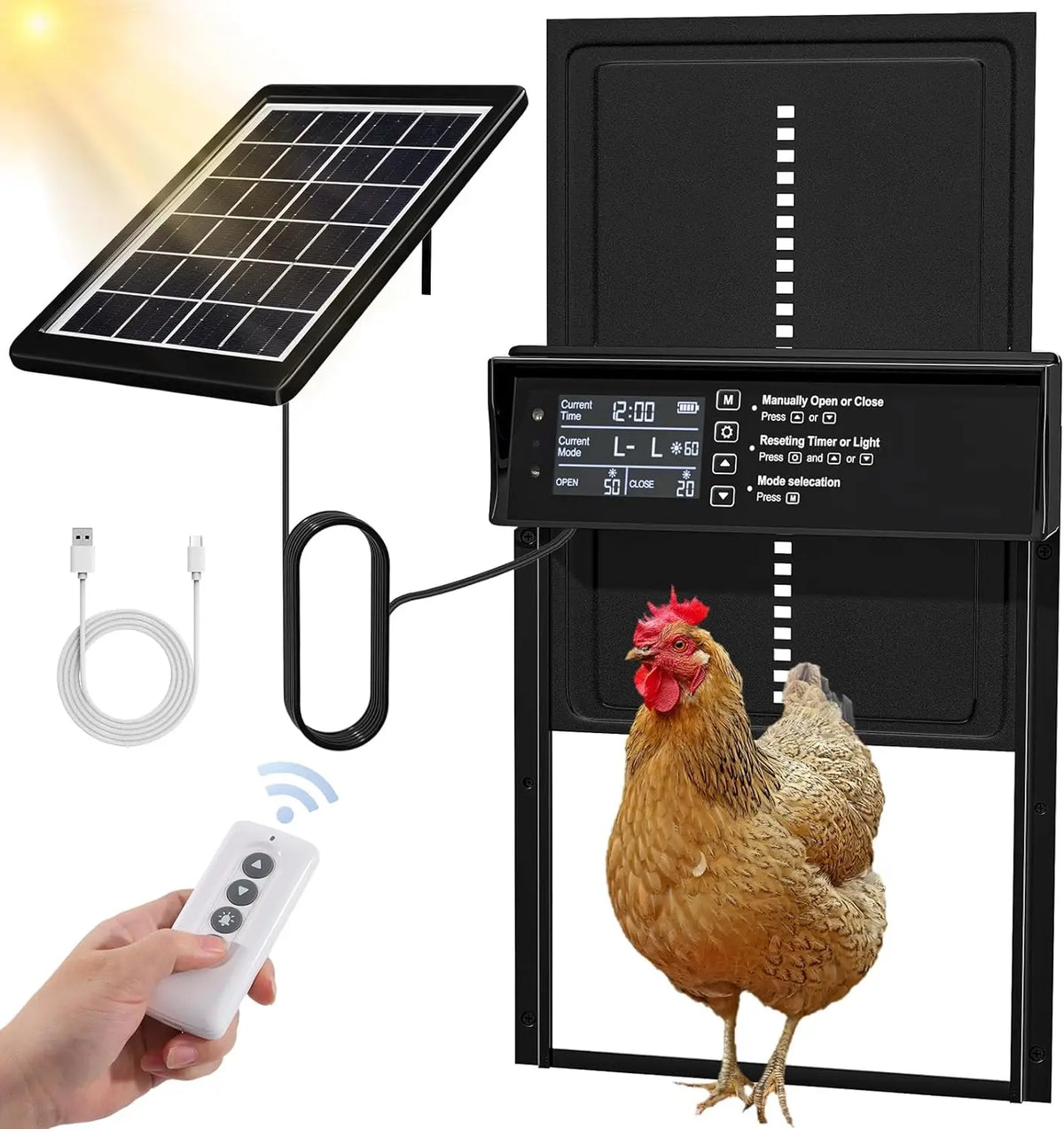 Solar Automatic Chicken Coop Door - USB Charging