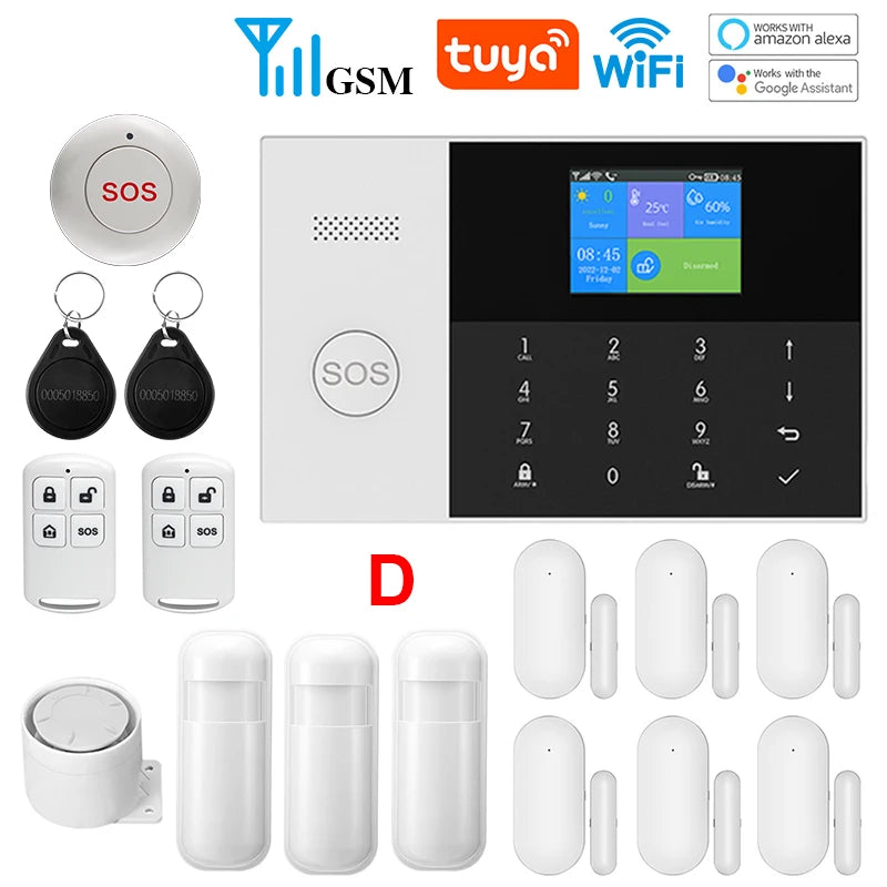 WIFI GSM Alarm System Tuya Smart Life APP Home Smart Security Protection Wireless Security Alarm House System with ALexa