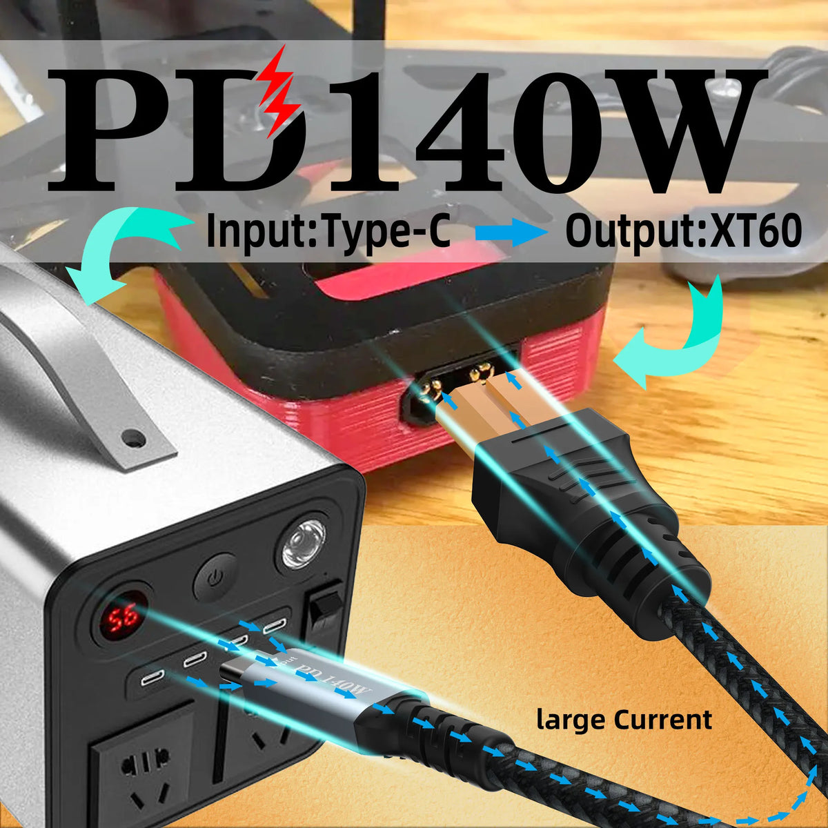Nabíjací kábel USB-C na XT60 samica, rôzne dĺžky
