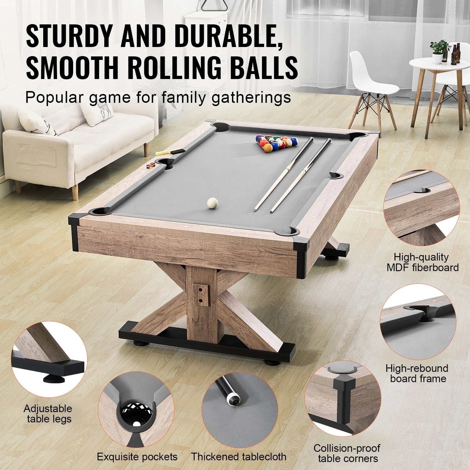 7ft 3-in-1 Pool Table with Dining Top & Table Tennis Set