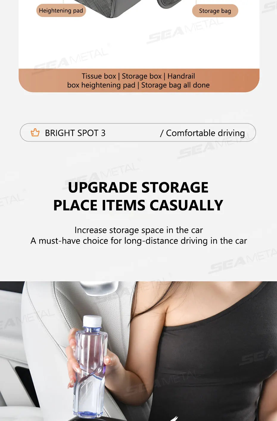 SEAMETAL 12 in 1 Car Arm Rest Cushion Multi-Pocket Center Console Cushion with Cup Holder/Tissue Holder Car Elbow Support Pad