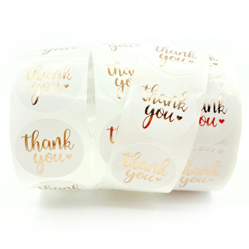 Rose Gold Thank You Sticker Roll – 500 Decorative Labels