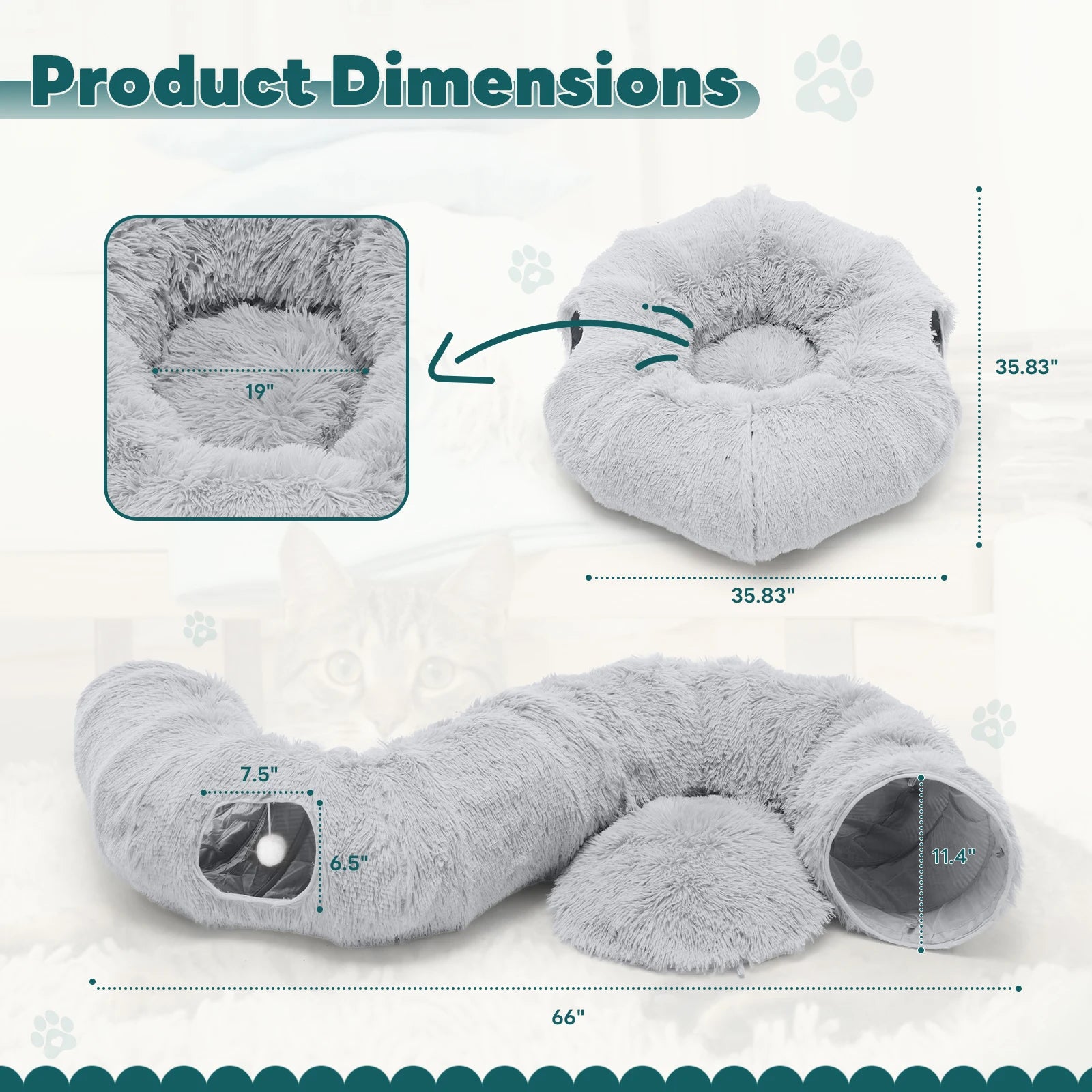 Donut Cat Tunnel Bed 3-in-1 Plush Hideout, Sleep & Play