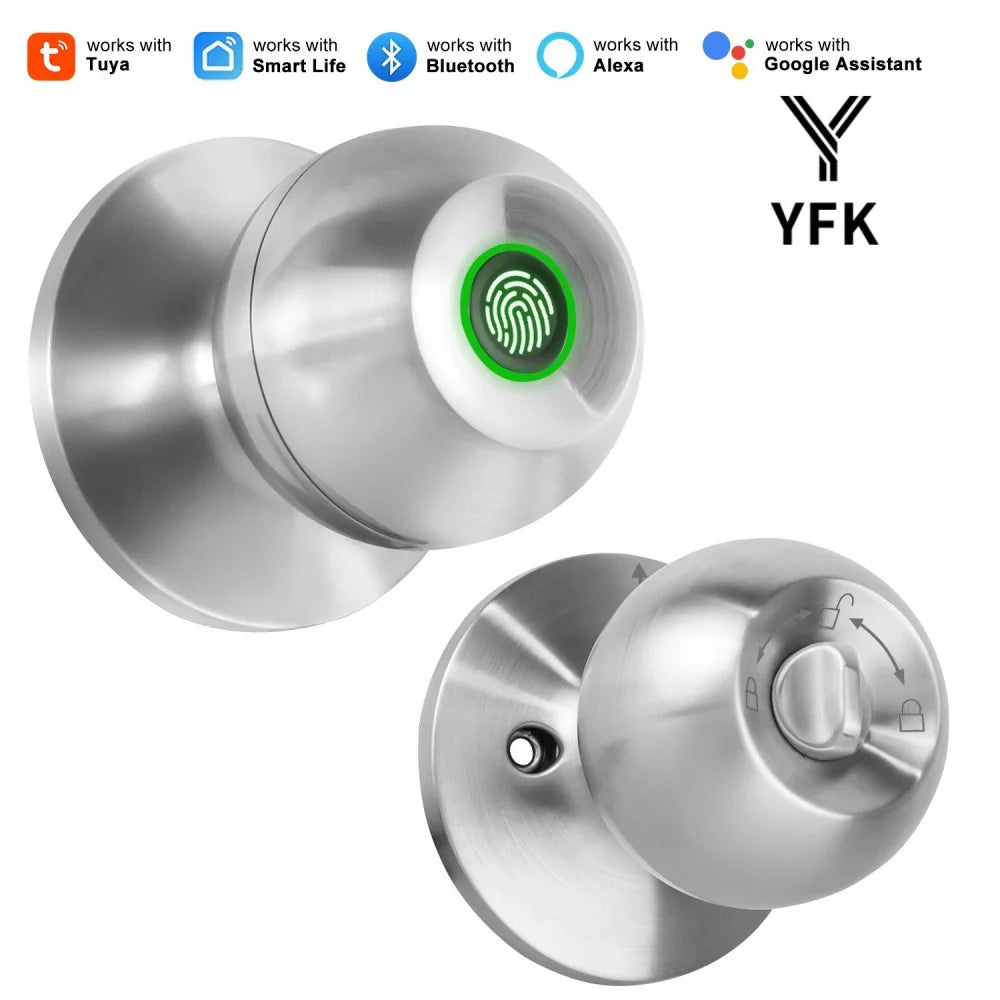 Smart Fingerprint Door Lock Knob with App Control, Password, Key Unlock and Auto Lock