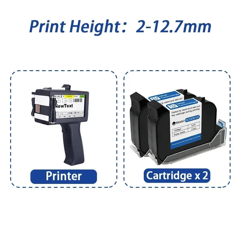 Håndholdt Inkjet-printer 12,7 mm Trådløs Kode- og Stregkodelogo-printer
