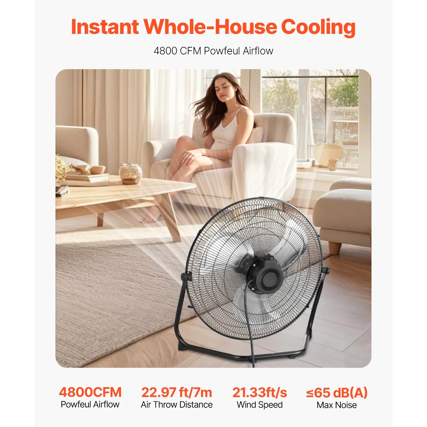 Industrie-Bodenventilator mit hoher Luftgeschwindigkeit 4800 CFM, 3-Gang-Neigefunktion
